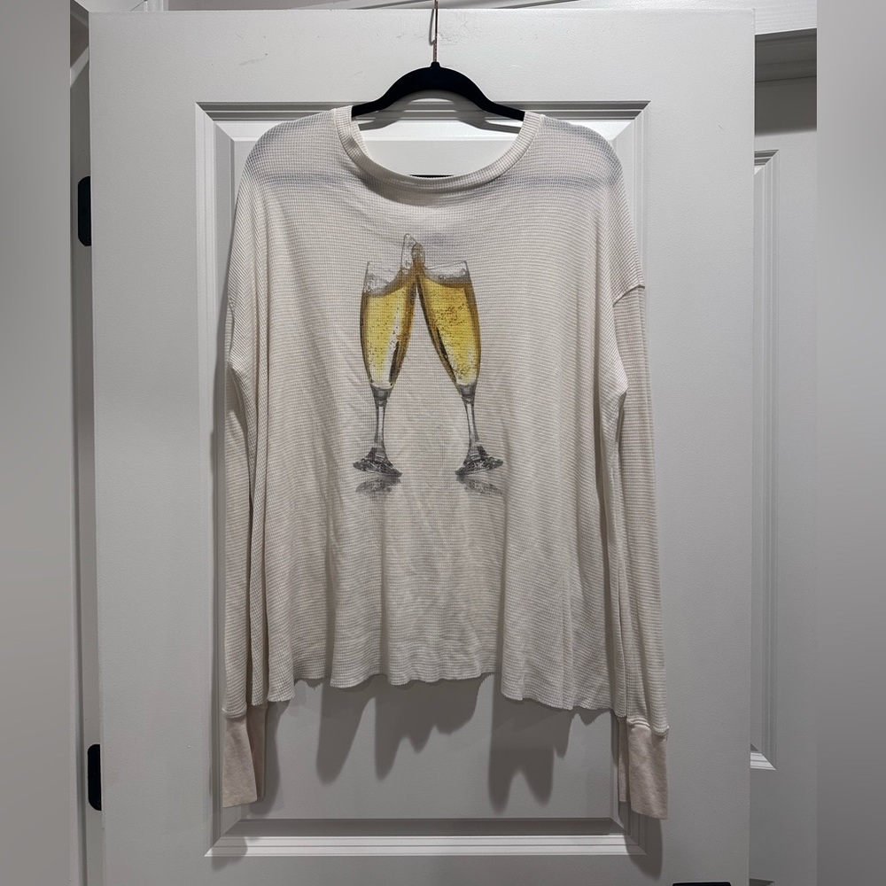 Wildfox Ivory Long Sleeve Top with Toasting Glasses